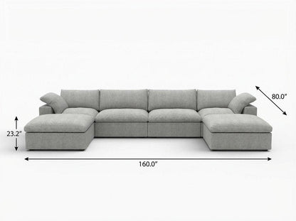 160" Light Gray Linen Blend Modular Sofa With Ottomans Toss Pillows And Storage HomeRoots