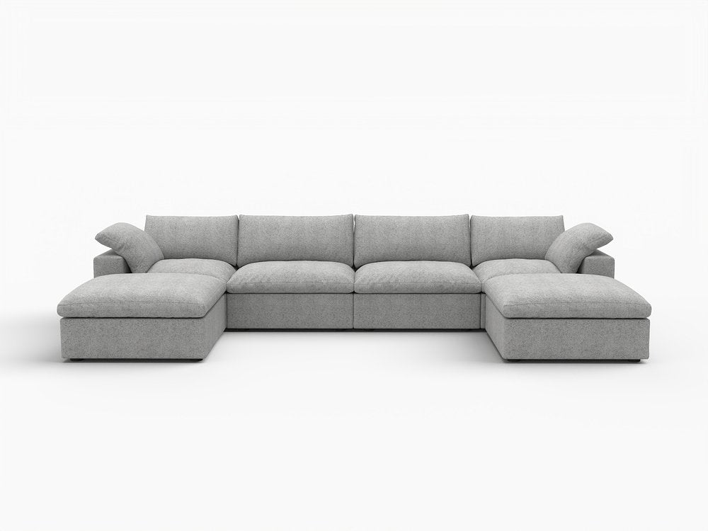 160" Light Gray Linen Blend Modular Sofa With Ottomans Toss Pillows And Storage HomeRoots