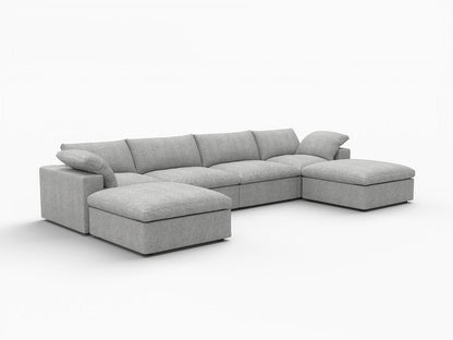 160" Light Gray Linen Blend Modular Sofa With Ottomans Toss Pillows And Storage HomeRoots