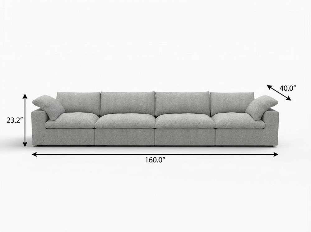 160" Light Gray Linen Blend Modular Sofa With Toss Pillows HomeRoots