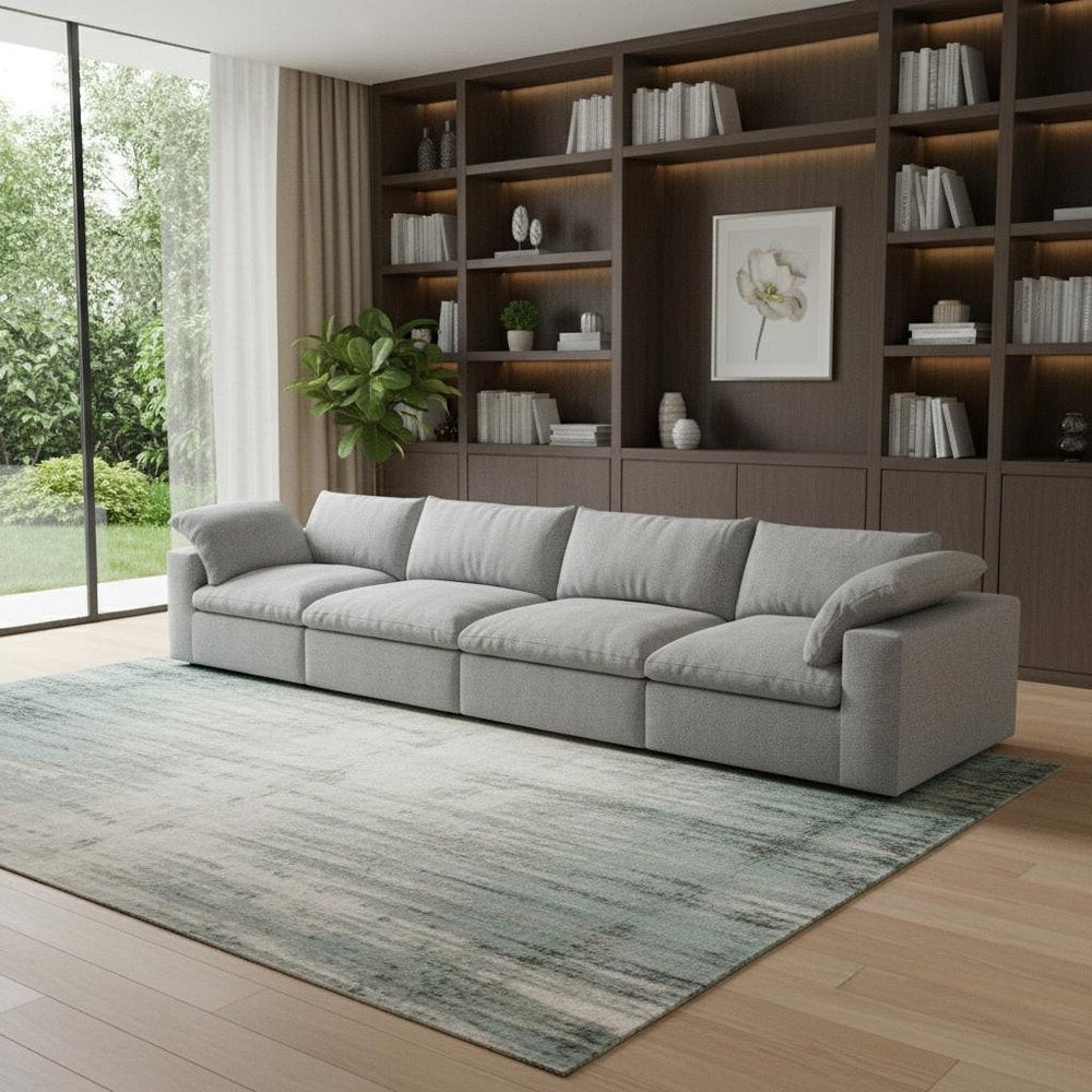 160" Light Gray Linen Blend Modular Sofa With Toss Pillows HomeRoots