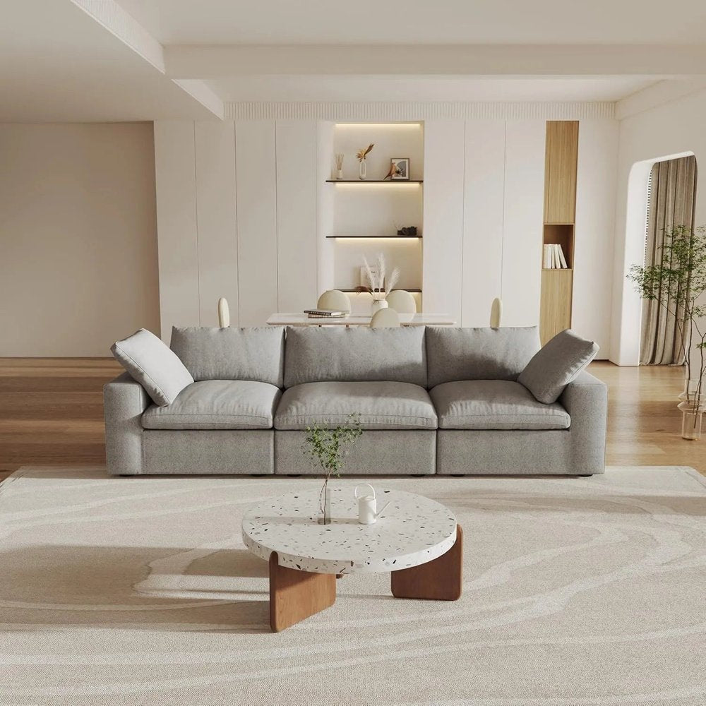 120" Light Gray Linen Blend Modular Sofa With Toss Pillows HomeRoots