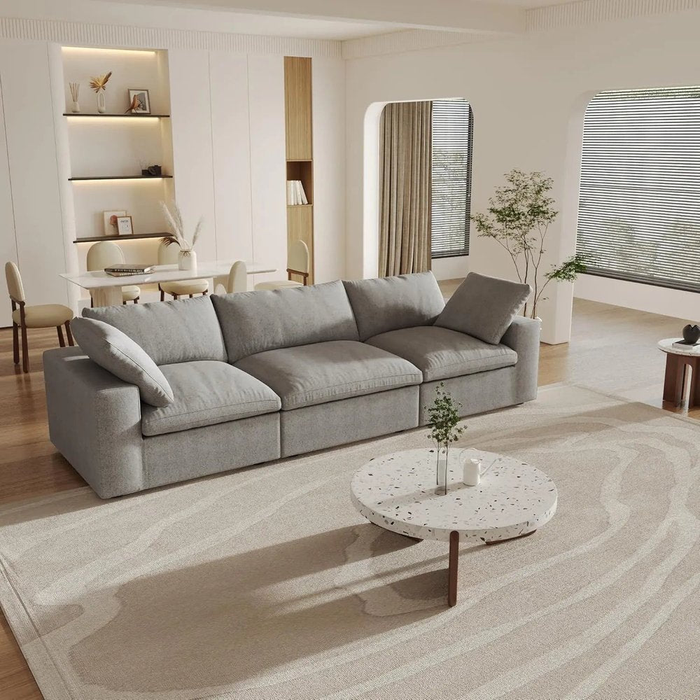 120" Light Gray Linen Blend Modular Sofa With Toss Pillows HomeRoots
