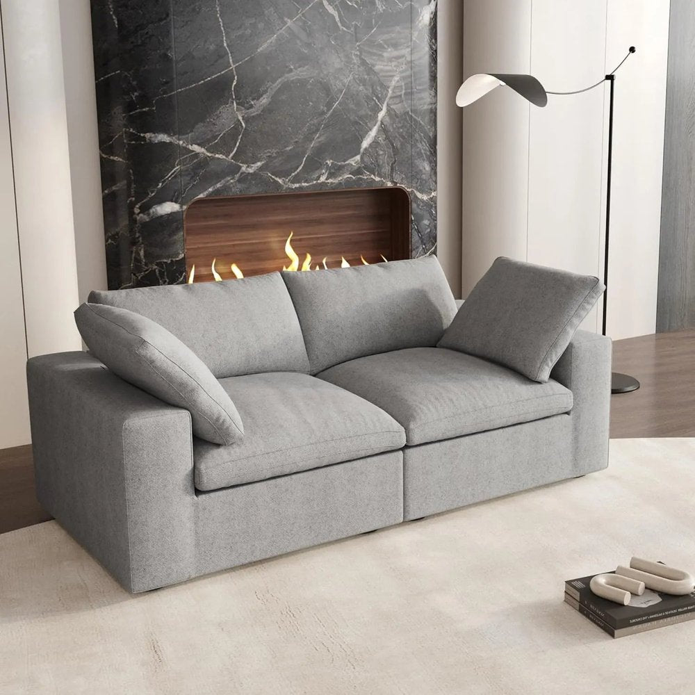 80" Light Gray and Black Linen Blend Modular Loveseat HomeRoots