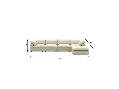 157" Khaki Linen Blend Modular Sofa With Ottoman And Toss Pillows HomeRoots