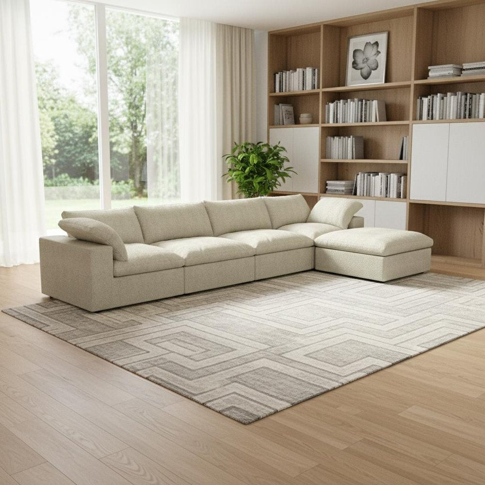 157" Khaki Linen Blend Modular Sofa With Ottoman And Toss Pillows HomeRoots