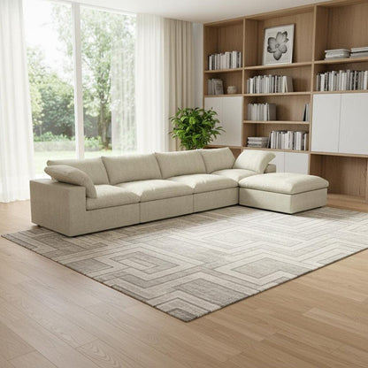 157" Khaki Linen Blend Modular Sofa With Ottoman And Toss Pillows HomeRoots