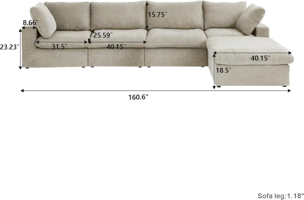 160" Khaki Linen Blend Modular Sofa With Ottoman And Toss Pillows HomeRoots