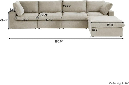 160" Khaki Linen Blend Modular Sofa With Ottoman And Toss Pillows HomeRoots