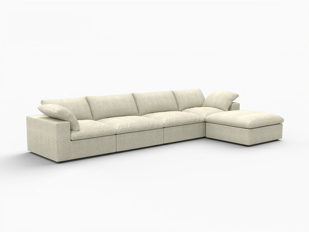 157" Khaki Linen Blend Modular Sofa With Ottoman And Toss Pillows HomeRoots