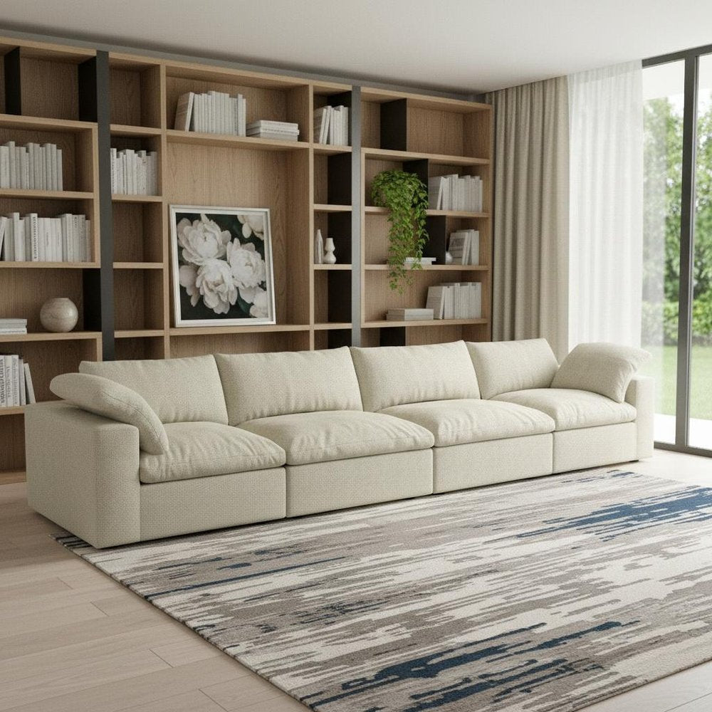 160" Khaki Linen Blend Modular Sofa With Toss Pillows HomeRoots