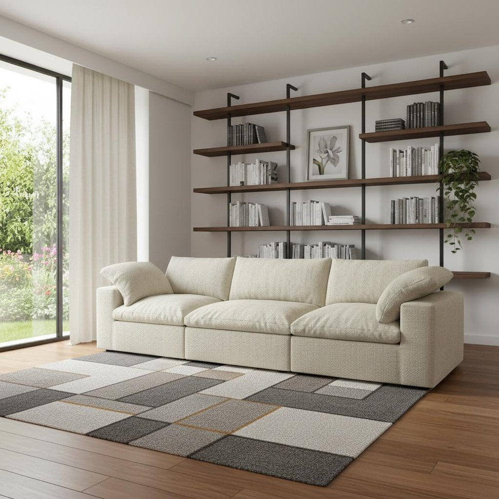 120" Khaki Linen Blend Modular Sofa With Toss Pillows HomeRoots