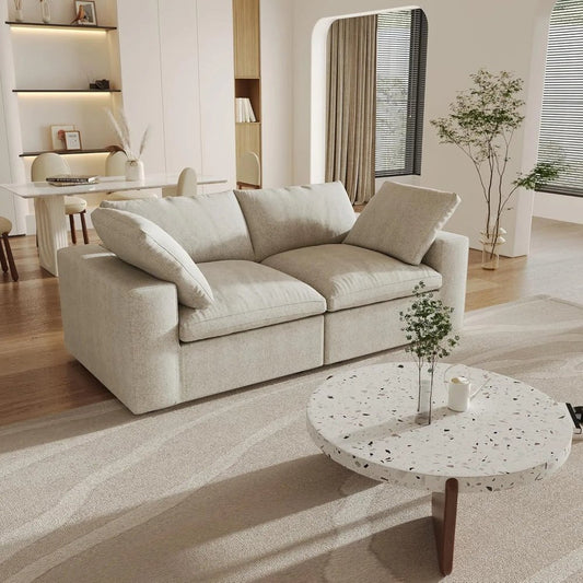 80" Khaki Linen Blend Modular Wood Sofa - FurniFindUSA