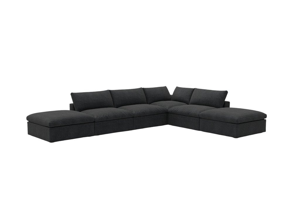 160" Black Linen Blend Modular Armless Sofa With Ottomans And Storage HomeRoots