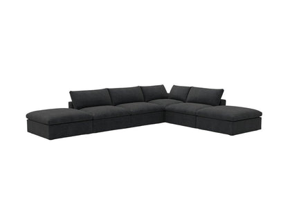 160" Black Linen Blend Modular Armless Sofa With Ottomans And Storage HomeRoots