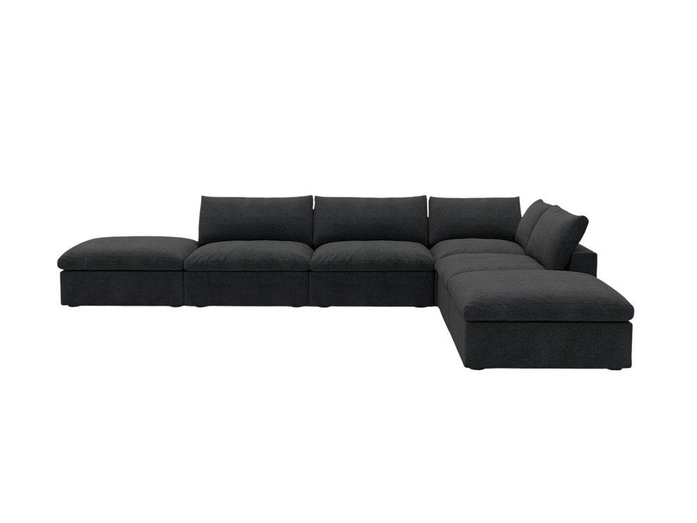 160" Black Linen Blend Modular Armless Sofa With Ottomans And Storage HomeRoots