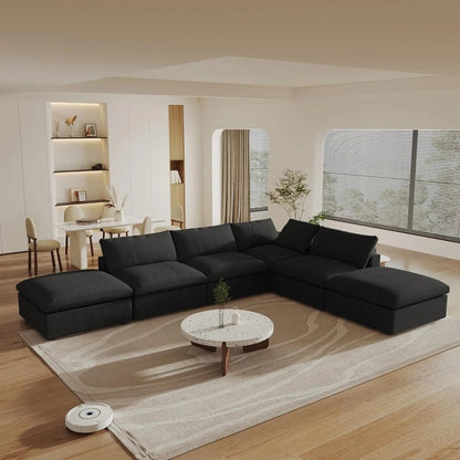 160" Black Linen Blend Modular Armless Sofa With Ottomans And Storage HomeRoots