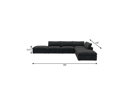 160" Black Linen Blend Modular Armless Sofa With Ottomans And Storage HomeRoots