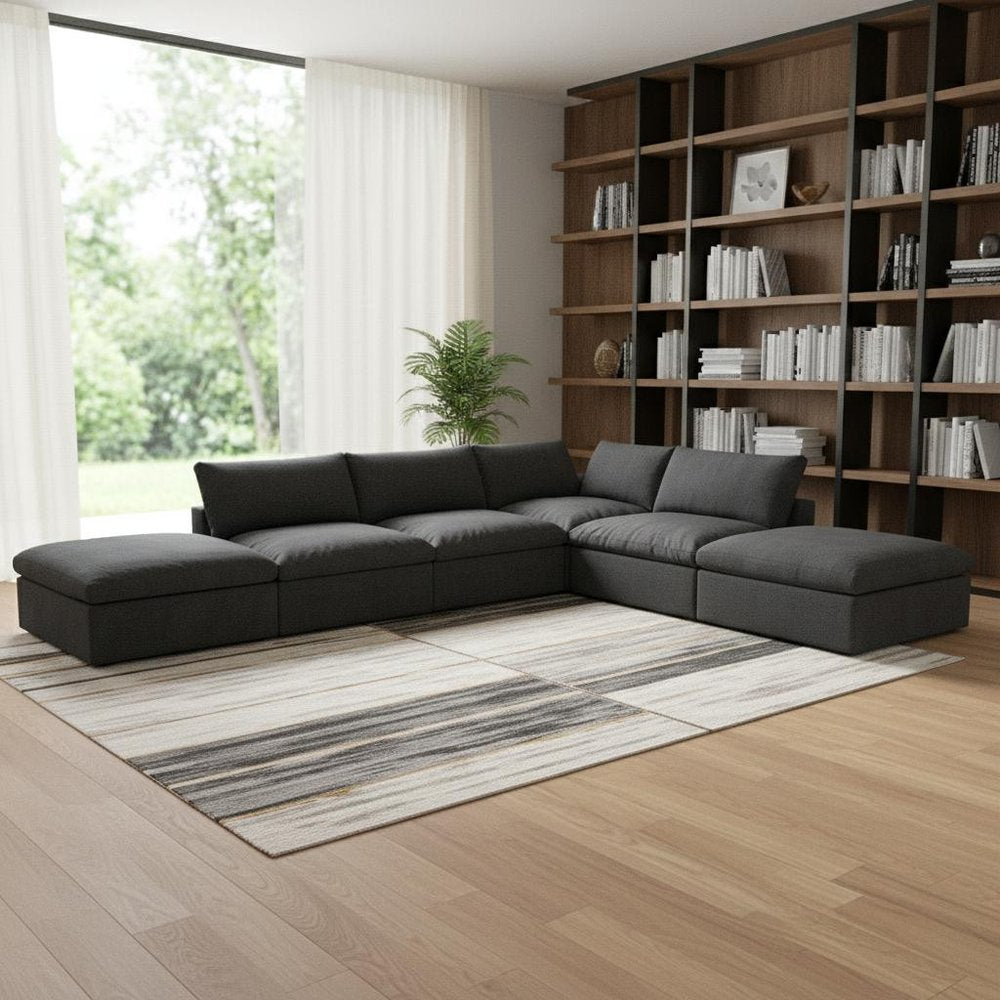 160" Black Linen Blend Modular Armless Sofa With Ottomans And Storage HomeRoots