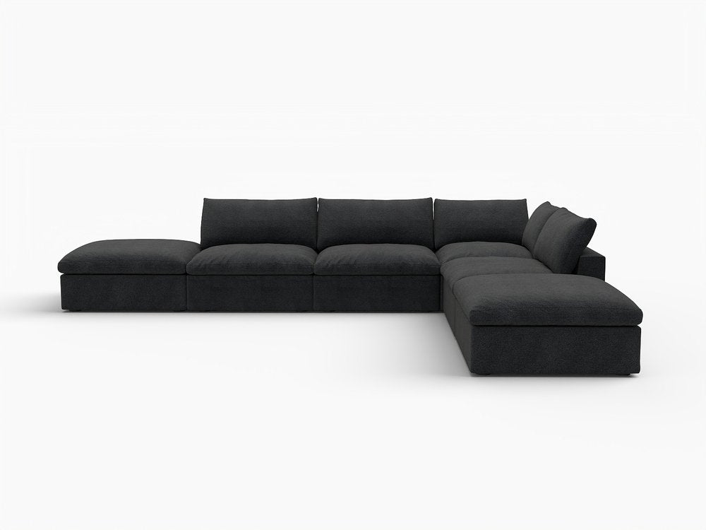 160" Black Linen Blend Modular Armless Sofa With Ottomans And Storage HomeRoots