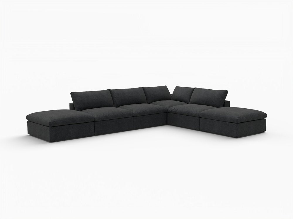 160" Black Linen Blend Modular Armless Sofa With Ottomans And Storage HomeRoots