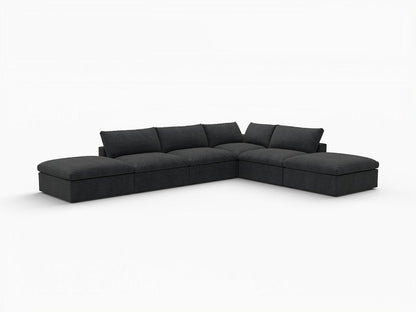 160" Black Linen Blend Modular Armless Sofa With Ottomans And Storage HomeRoots