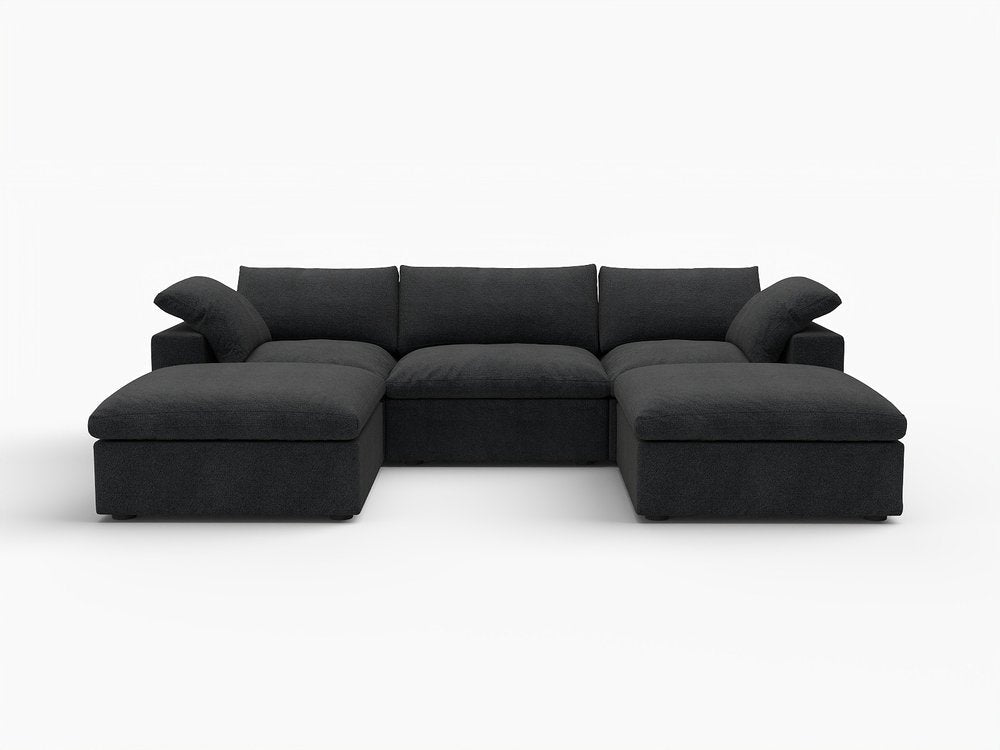 120" Black Linen Blend Modular Sofa With Ottomans Toss Pillows And Storage HomeRoots