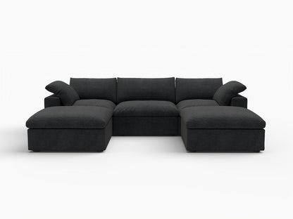 120" Black Linen Blend Modular Sofa With Ottomans Toss Pillows And Storage HomeRoots