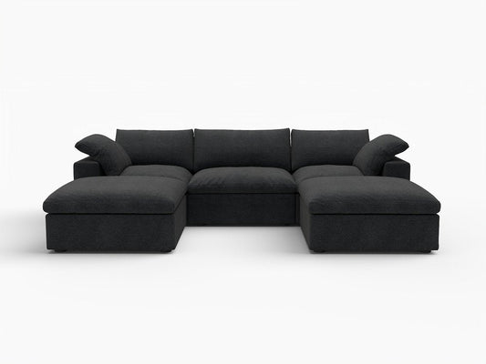 120" Black Linen Blend Modular Sofa With Ottomans Toss Pillows And Storage HomeRoots