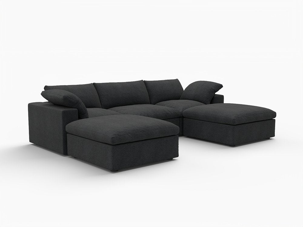 120" Black Linen Blend Modular Sofa With Ottomans Toss Pillows And Storage HomeRoots