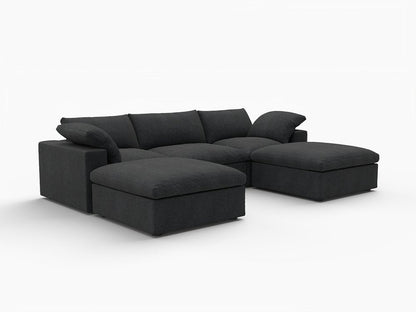120" Black Linen Blend Modular Sofa With Ottomans Toss Pillows And Storage HomeRoots