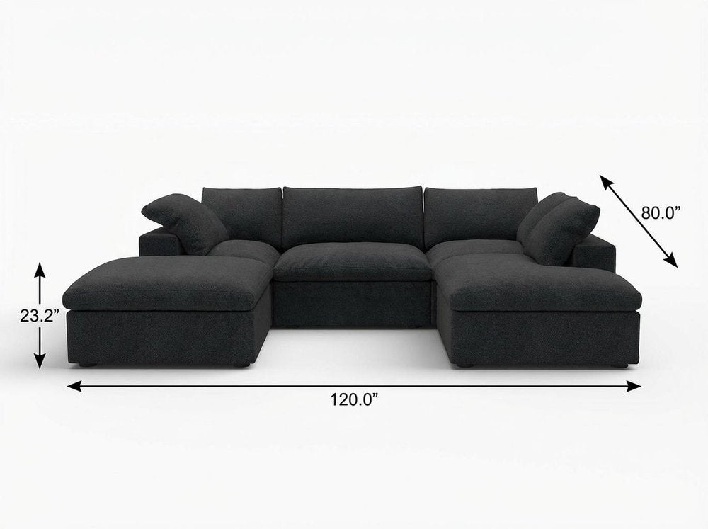 120" Black Linen Blend Modular Sofa With Ottomans Toss Pillows And Storage HomeRoots
