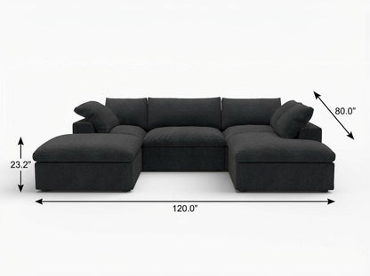 120" Black Linen Blend Modular Sofa With Ottomans Toss Pillows And Storage HomeRoots