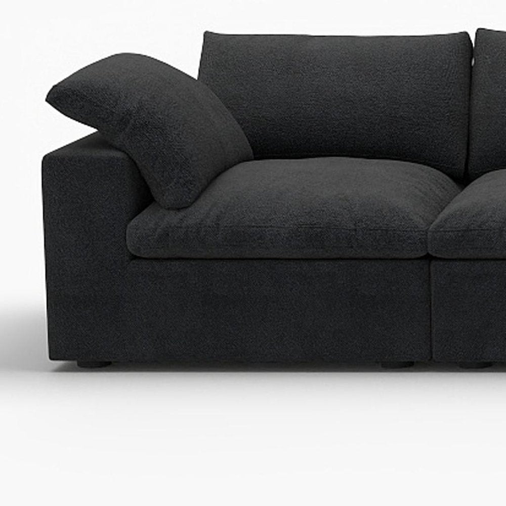 160" Black Linen Blend Modular Right Sofa With Ottoman And Toss Pillows HomeRoots