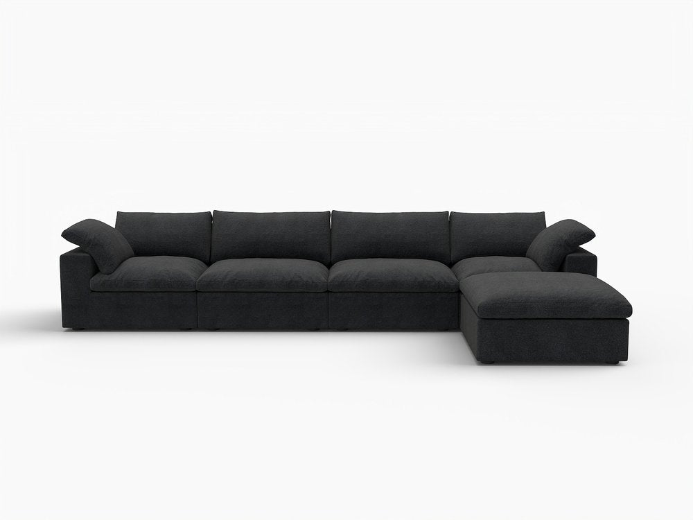 160" Black Linen Blend Modular Right Sofa With Ottoman And Toss Pillows HomeRoots