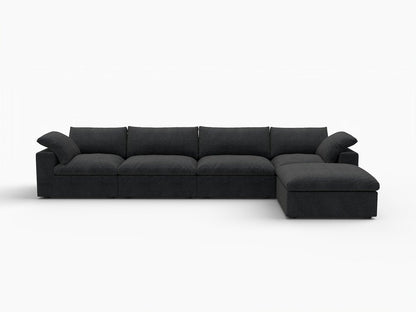 160" Black Linen Blend Modular Right Sofa With Ottoman And Toss Pillows HomeRoots