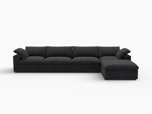 160" Black Linen Blend Modular Right Sofa With Ottoman And Toss Pillows HomeRoots