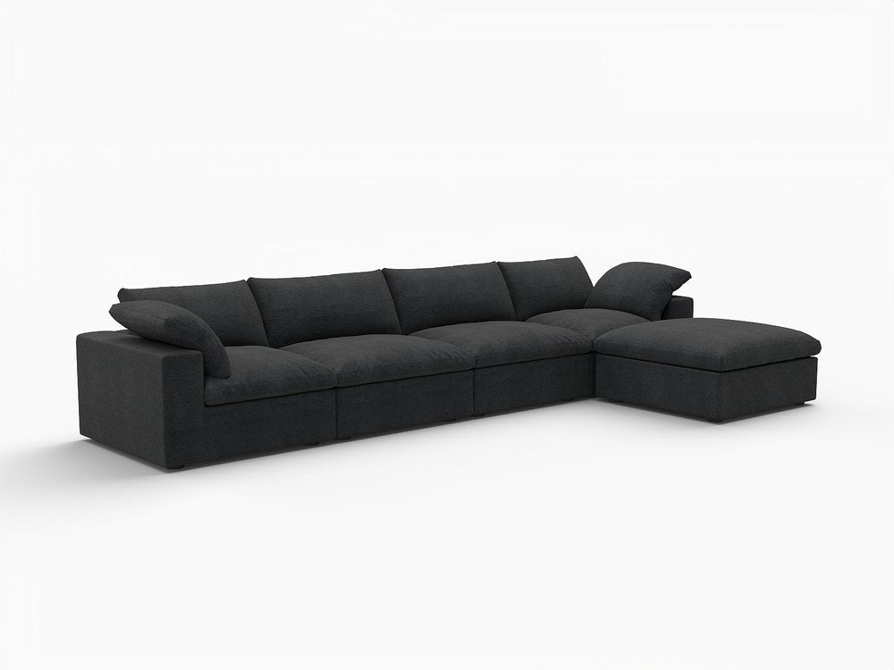 160" Black Linen Blend Modular Right Sofa With Ottoman And Toss Pillows HomeRoots
