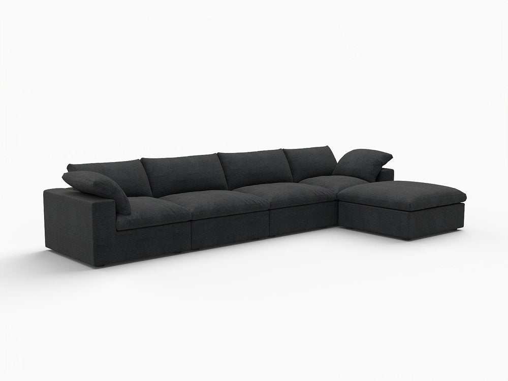160" Black Linen Blend Modular Right Sofa With Ottoman And Toss Pillows HomeRoots