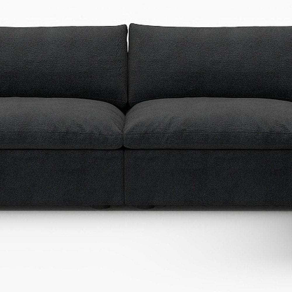 160" Black Linen Blend Modular Right Sofa With Ottoman And Toss Pillows HomeRoots