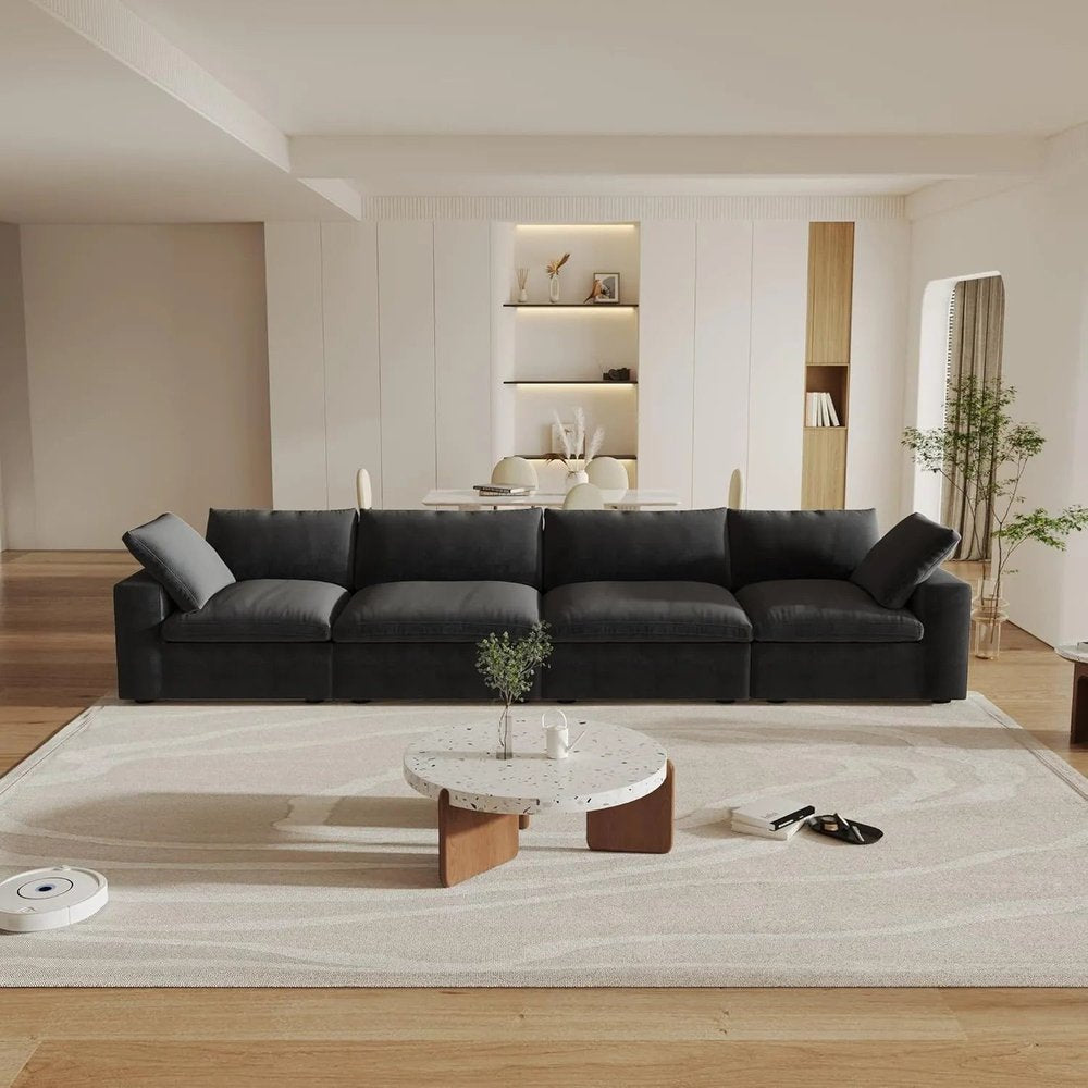 160" Black Linen Blend Modular Sofa With Toss Pillows HomeRoots