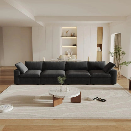160" Black Linen Blend Modular Sofa With Toss Pillows HomeRoots