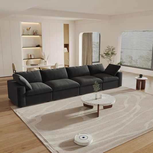 160" Black Linen Blend Modular Sofa With Toss Pillows HomeRoots
