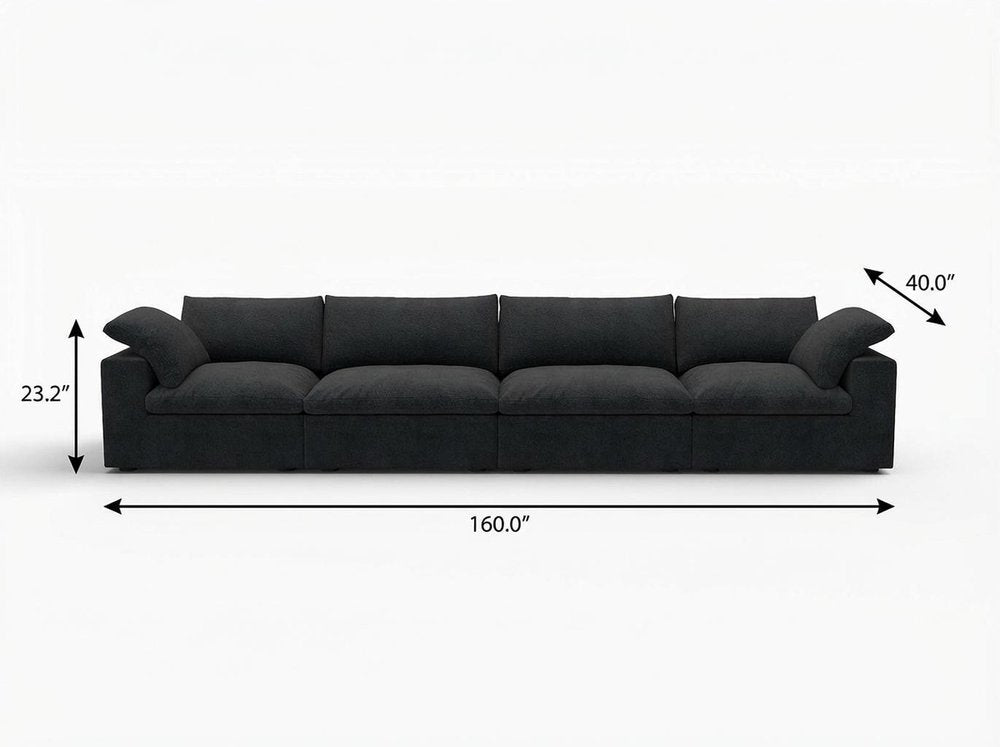 160" Black Linen Blend Modular Wood Sofa - FurniFindUSA