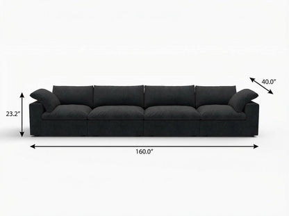 160" Black Linen Blend Modular Wood Sofa - FurniFindUSA