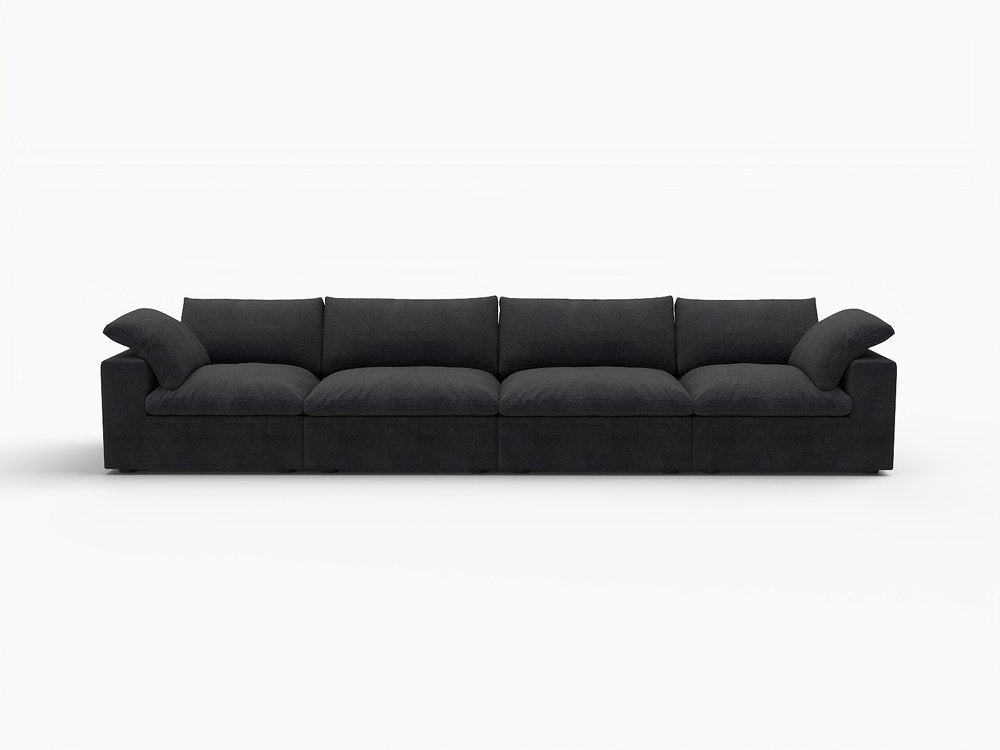160" Black Linen Blend Modular Wood Sofa - FurniFindUSA