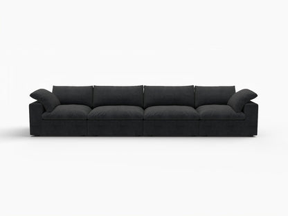 160" Black Linen Blend Modular Wood Sofa - FurniFindUSA