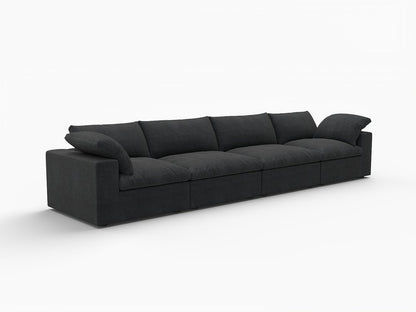 160" Black Linen Blend Modular Wood Sofa - FurniFindUSA