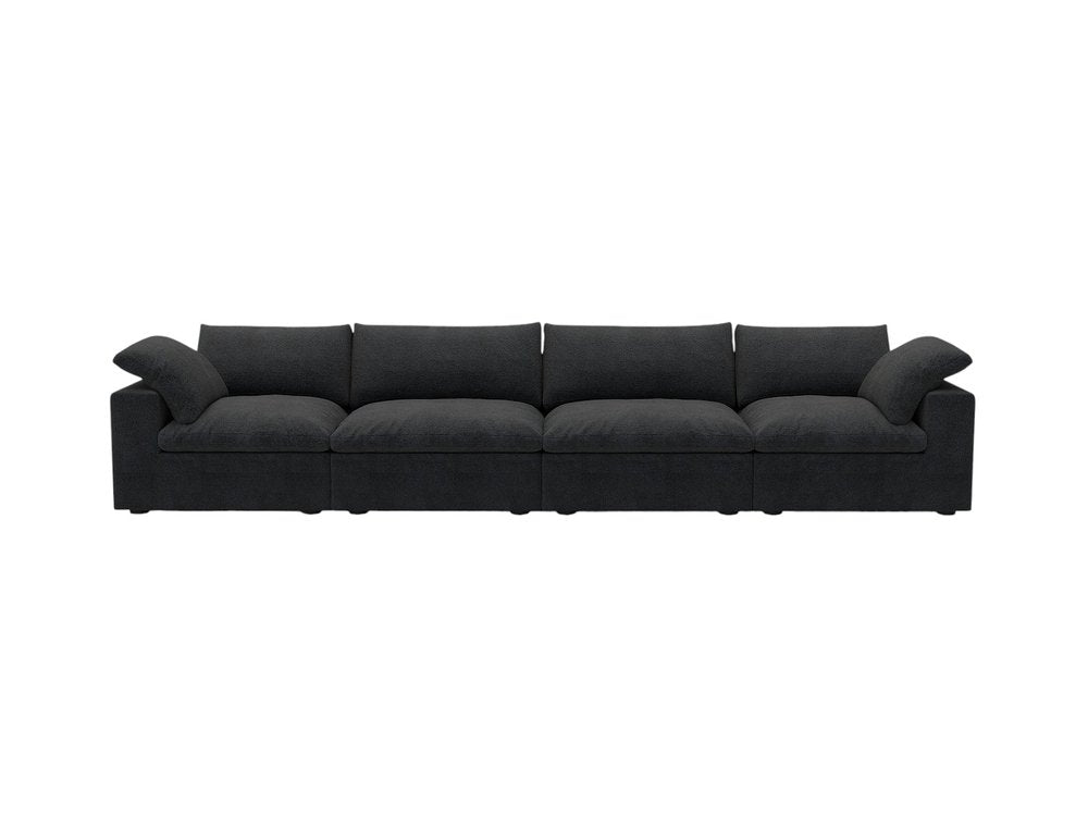160" Black Linen Blend Modular Wood Sofa - FurniFindUSA