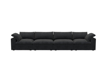 160" Black Linen Blend Modular Wood Sofa - FurniFindUSA